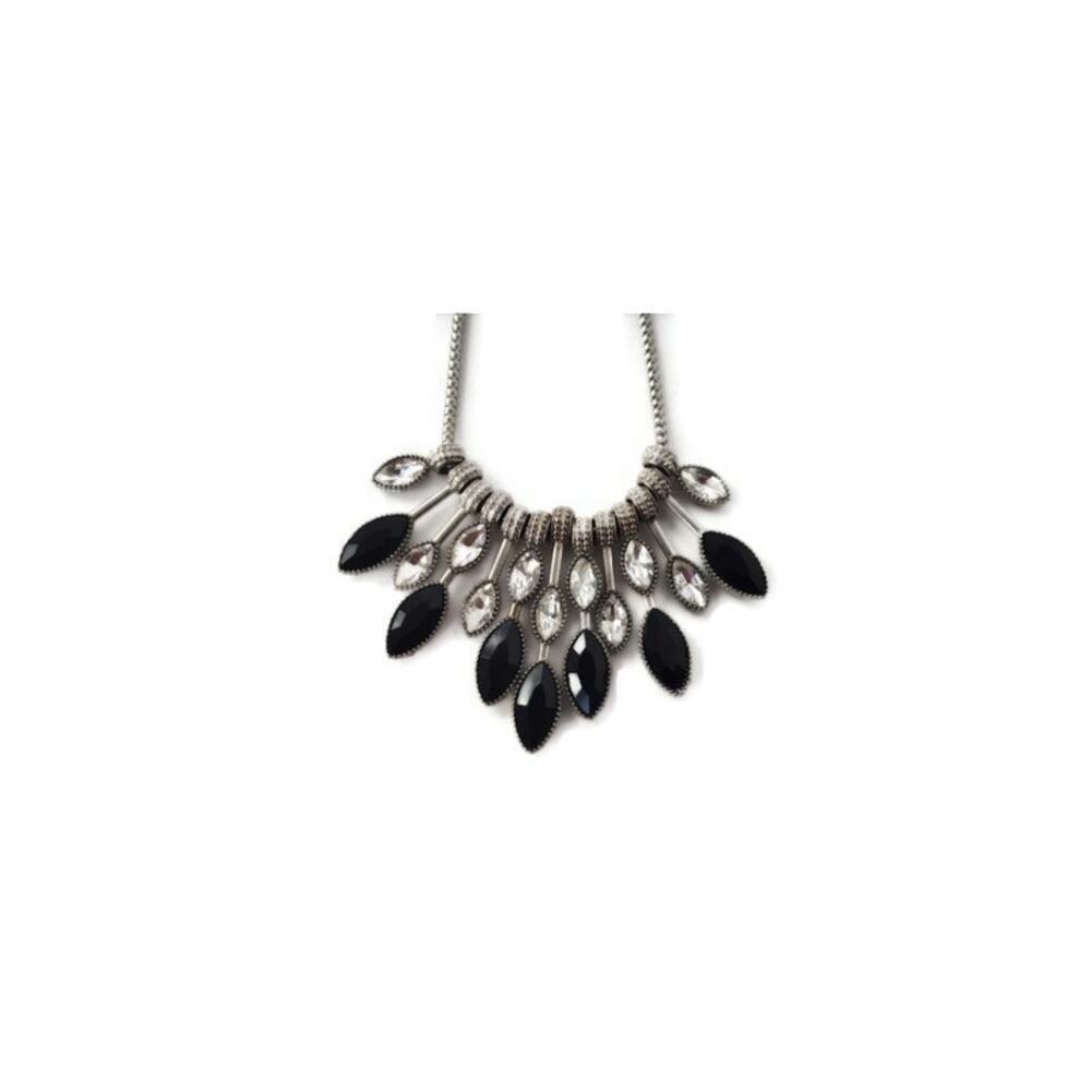 Women's Silver Tone Black and White Crystal Stones Tear Drop Necklace 16 Inches